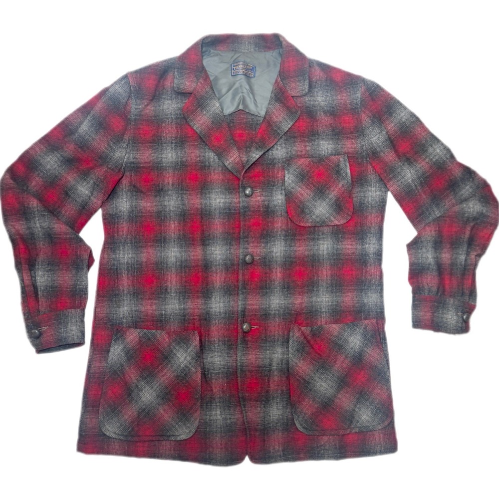 Vintage Pendleton Topster Shirt Jacket Mens M Red Shadow Plaid Virgin Wool USA